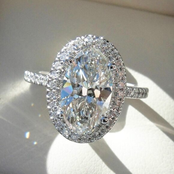 😍Beautiful Big Oval Pure Zircon Silver Plated Elegant Ring for Women, L113 - Picture 5 of 11